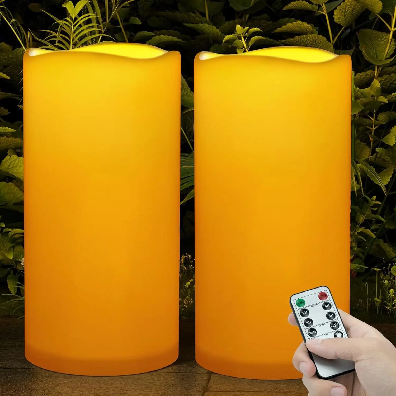Waterproof LED Candles with Butterfly Effect, Remote Control and Timer, Set of 2 Large Electric Column Candles for External Decorations