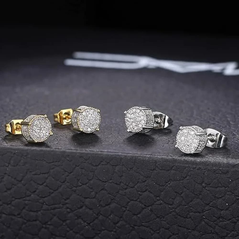 Orecchini a Perno Classici con Geometria Rotonda e Micro Incastonatura di Zirconi per Uomo e Donna, Gioielli di Moda Hip-hop per Coppie