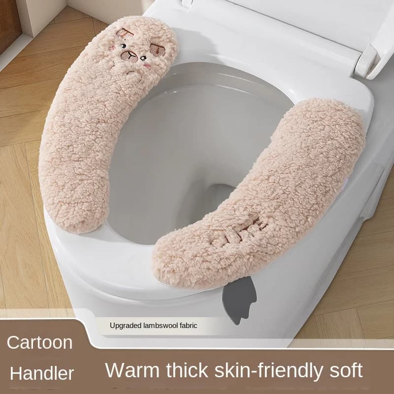 4263 Cuscino per WC in peluche addensato Pasta Tappetino per WC invernale universale Tappetino per WC carino per uso domestico con adesivo per WC con maniglia