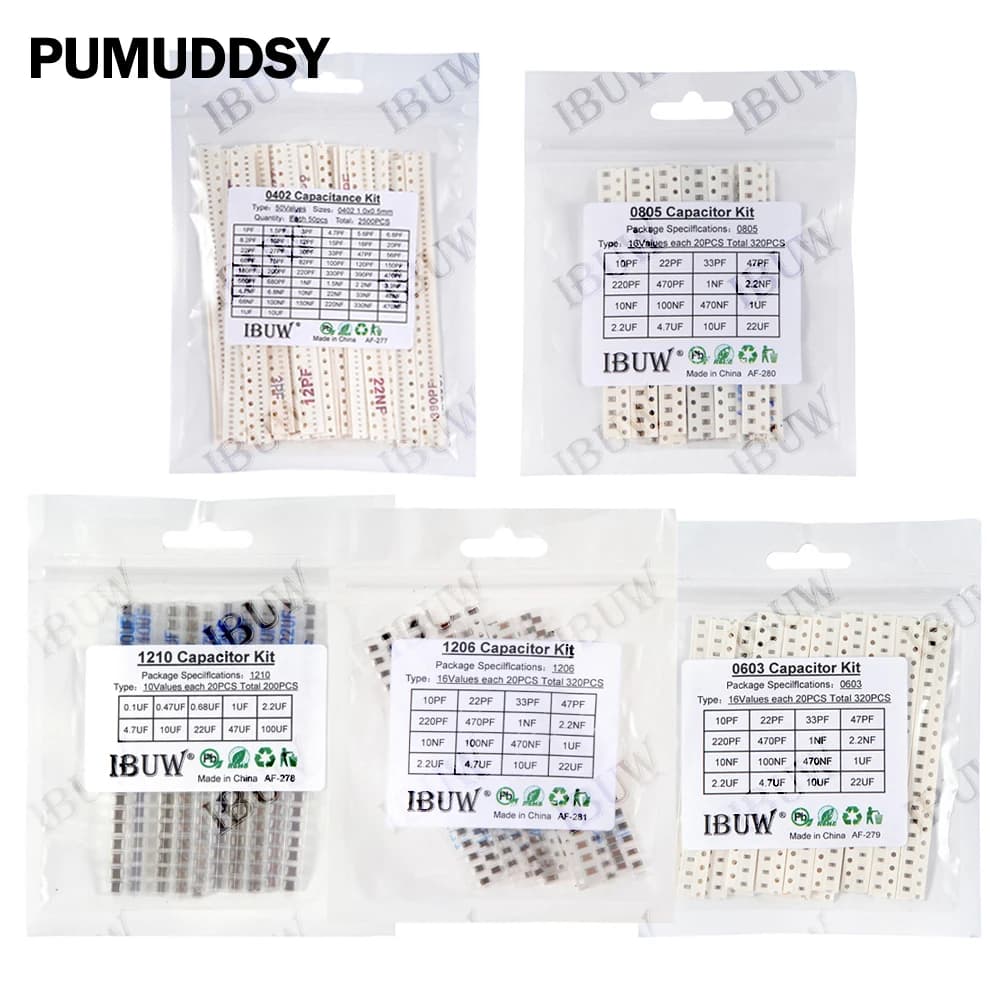 0402 0603 0805 1206 SMD Ceramic Capacitor Assorted Kit 1pF - 10uF 100PF 10NF 100NF 0.47UF 1UF Chip Capacitance Set 10PF 20PF