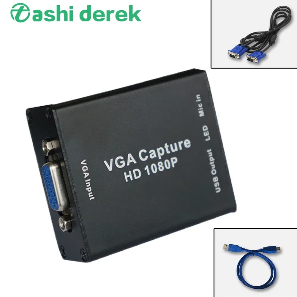 Convertitore VGA Mini dispositivo di acquisizione Video ingresso VGA 1080p passa a segnali Vga Usb trasmissione scatola di registrazione portatile con cavi