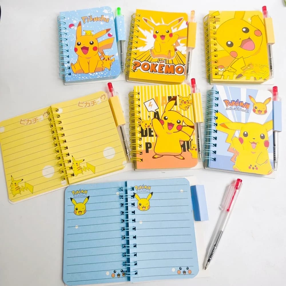 Kawaii Pokemon A7 Wirebound Notebook and Pen Set Pikachu Small Memo Pad Portable Journal Planner for Desk Study Travel Gifts