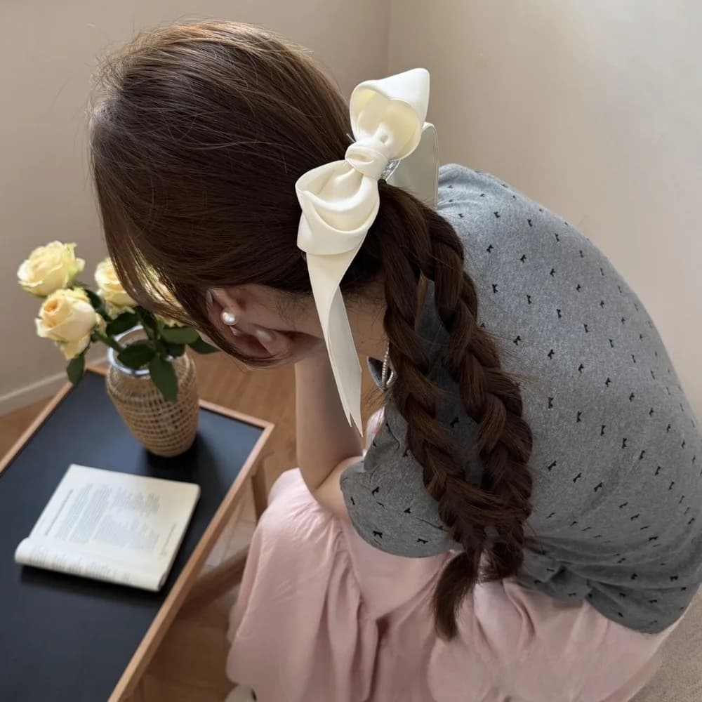 Korean Style Solid Color Bow Ribbon Hair Claw 3D Bow Large Size Hair Claw Clip Elegant Bowknot Hair Clip Daily Use