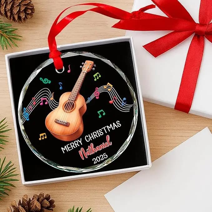 Strumento musicale per ukulele Ornamento in vetro Strumento di Natale 2025 Ornamento di Natale Regalo per giocatore di ukulele