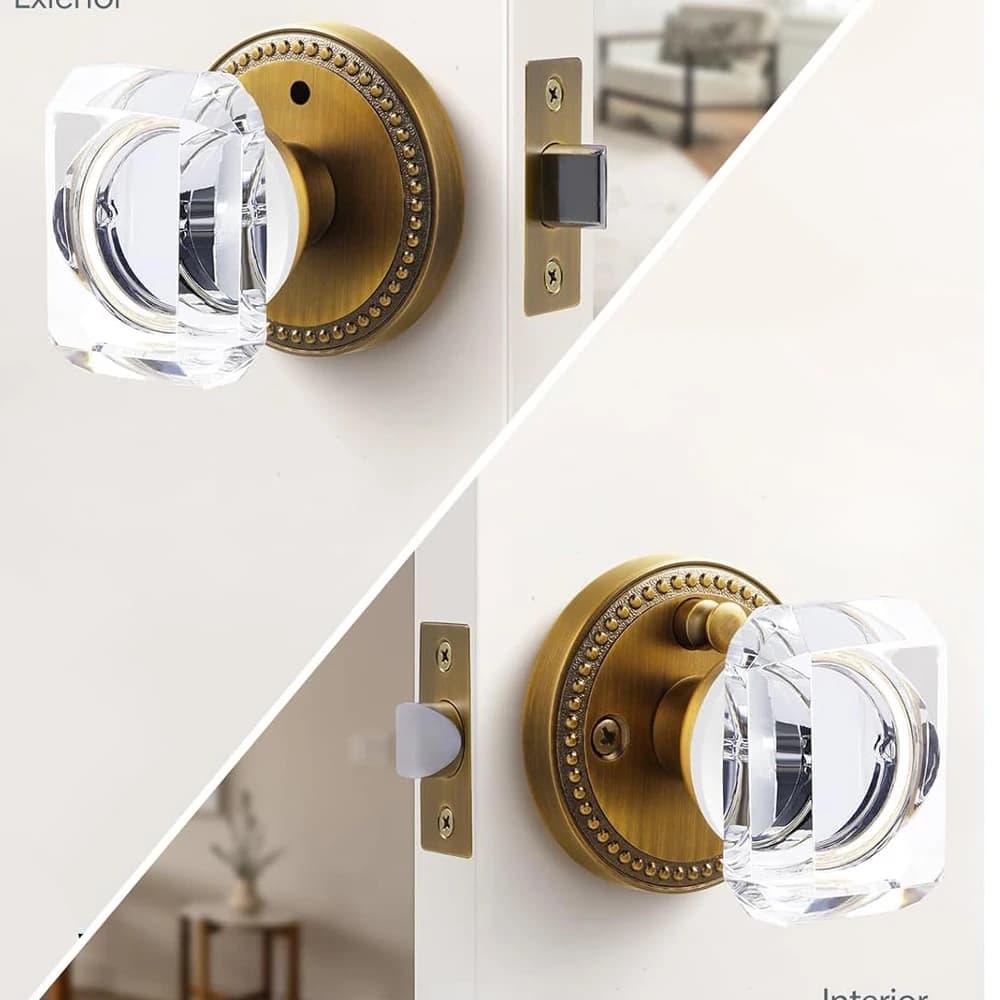Maniglia per porta in cristallo spazzolato, ottone satinato per interni, privacy per camera da letto e bagno, maniglia quadrata per porta in vetro, lega di zinco