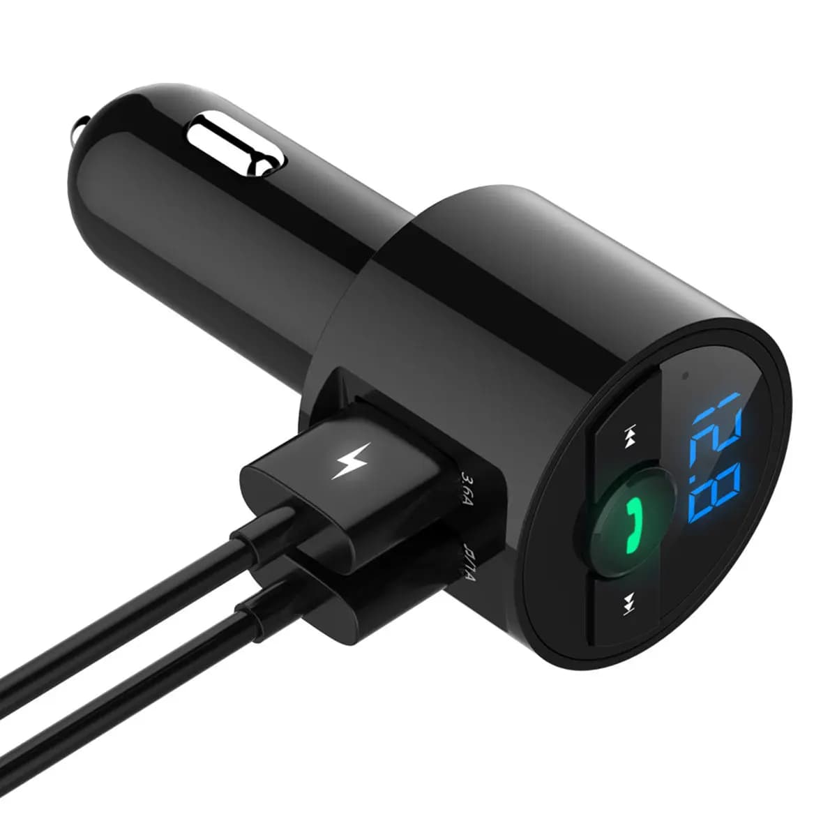 Fm Transmitter Wireless Car Charger Music Player Handsfree Calls Digital Display Car Battery