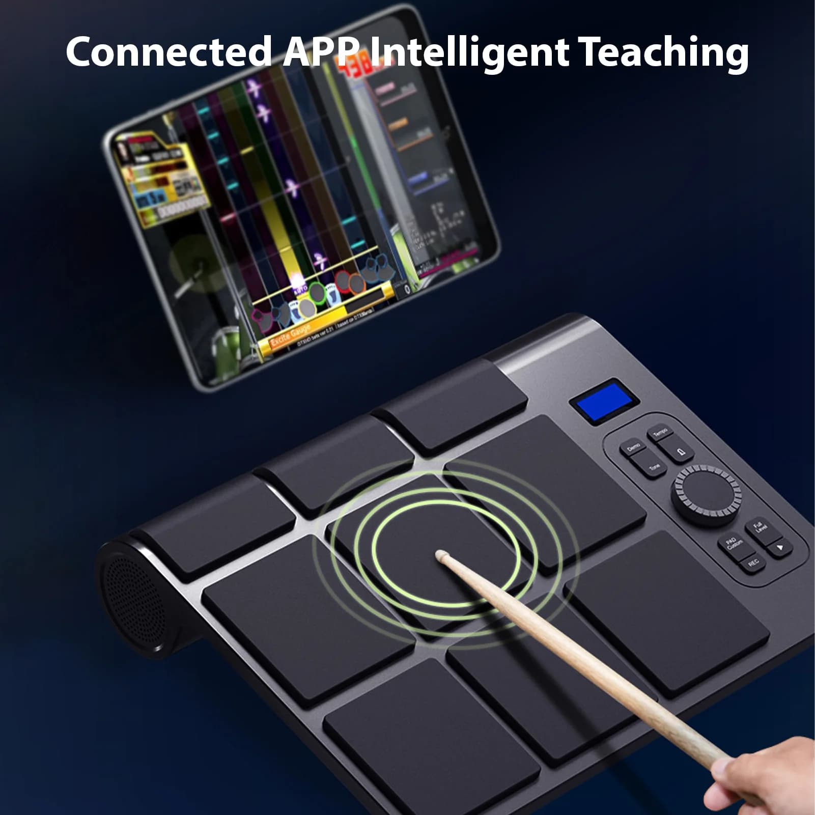 Set batteria elettronica da tavolo con 2 altoparlanti 9 pad Illuminazione a colori Supporta BT MIDI Vari collegamenti audio Display LCD regolabile