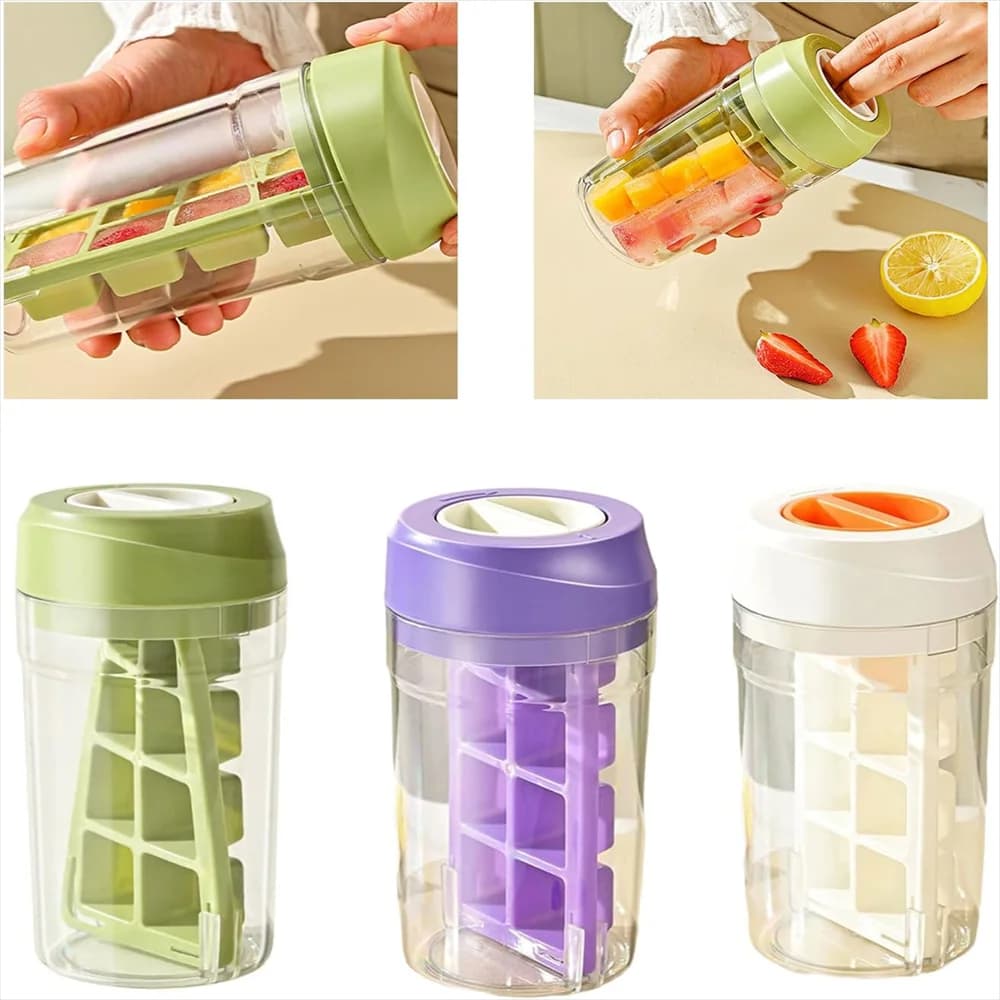 Bottiglia per ghiaccio 2 in 1, macchina per ghiaccio portatile a 8 celle, bollitore, stampo per gelato, tazza refrigerante, strumento per bevande fitness all'aperto