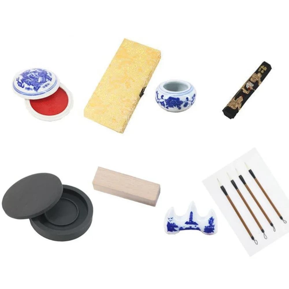 10Pcs High Quality Chinese Traditional Calligraphy Set Scholar's Four Jewels Regular Script Calligraphy Writing Brushes Set