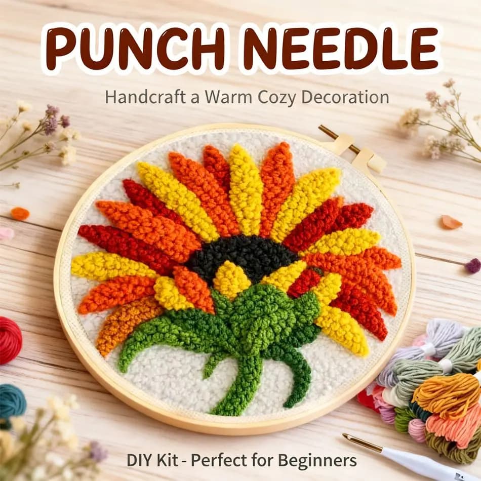 CHENISTORY Flower Punch Needle Kit Handmade Diy Crafts Flower Punch Needle Rug Kit Wall Art Picture Crafts Diy Kits