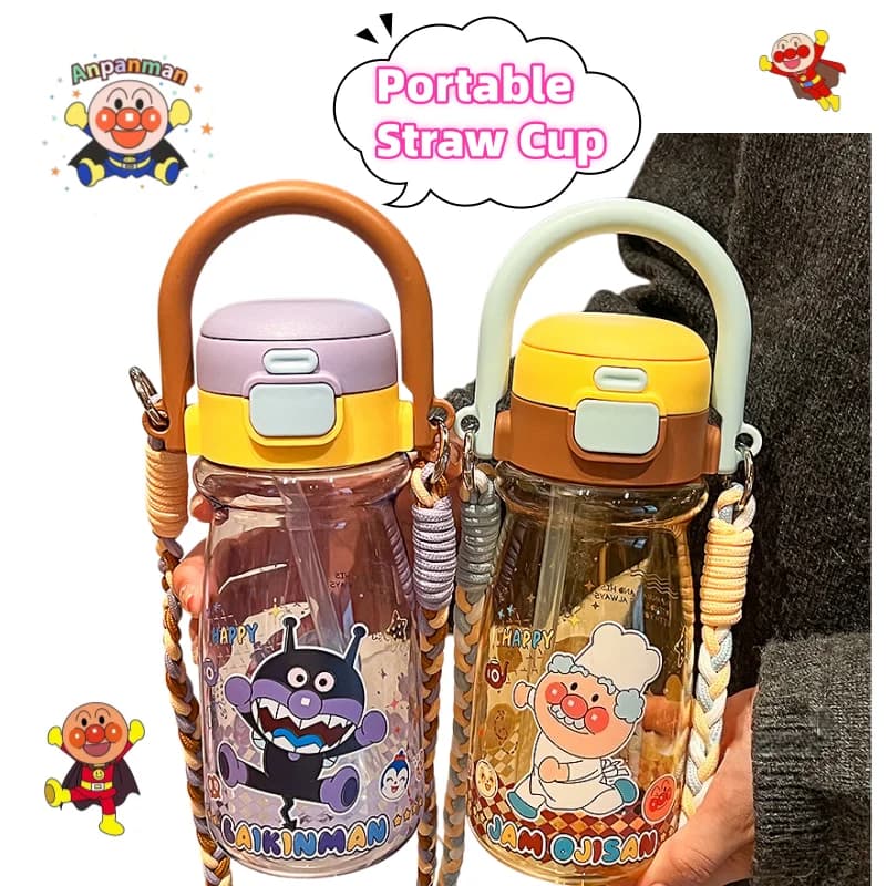 New Anpanman Transparent Water Cup High Color Cartoon Cute Portable Accompanioning Outdoor Suction Cup Large Capacity Kettle