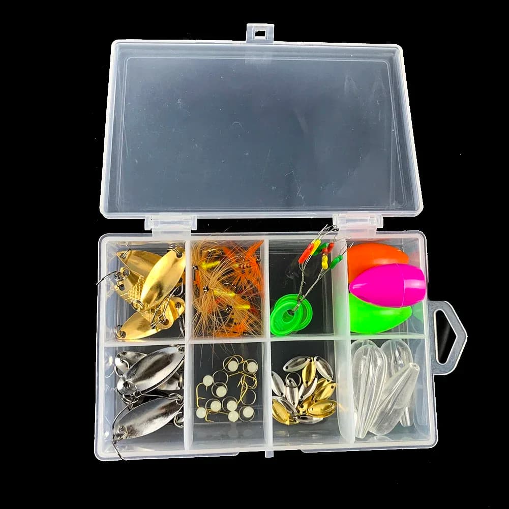 55 pz Professionale Attrezzatura Da Pesca Scatola Spinner Esche Kit Cucchiaio Esche Ganci Paillettes MultiSize Carpa Spigola Trota Accessori Per la Pesca