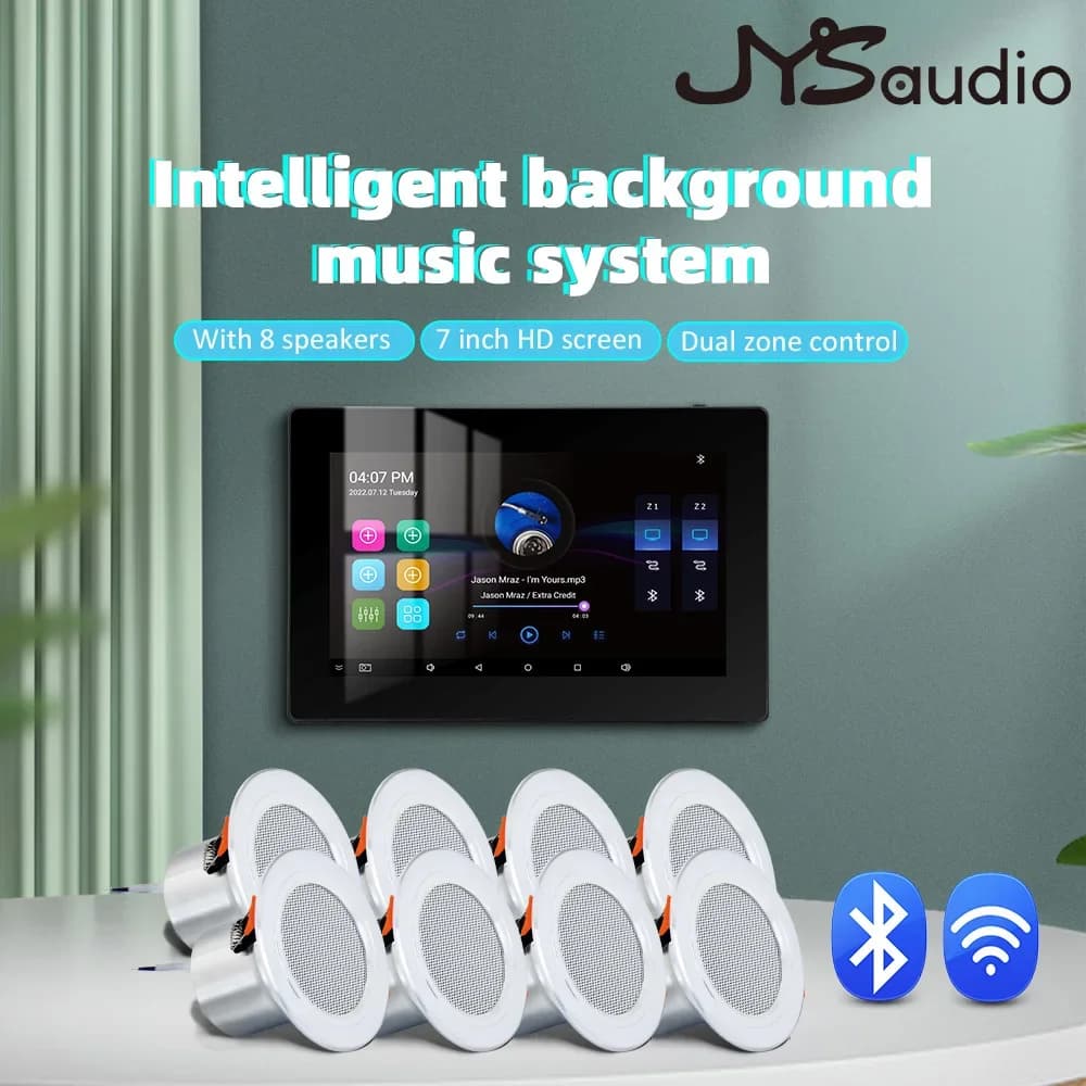 Amplificatore da parete WiFi Bluetooth Telaio in metallo da 7 pollici Amplificatore Android Sistema audio Home Theater Mini altoparlante stereo da soffitto residenziale