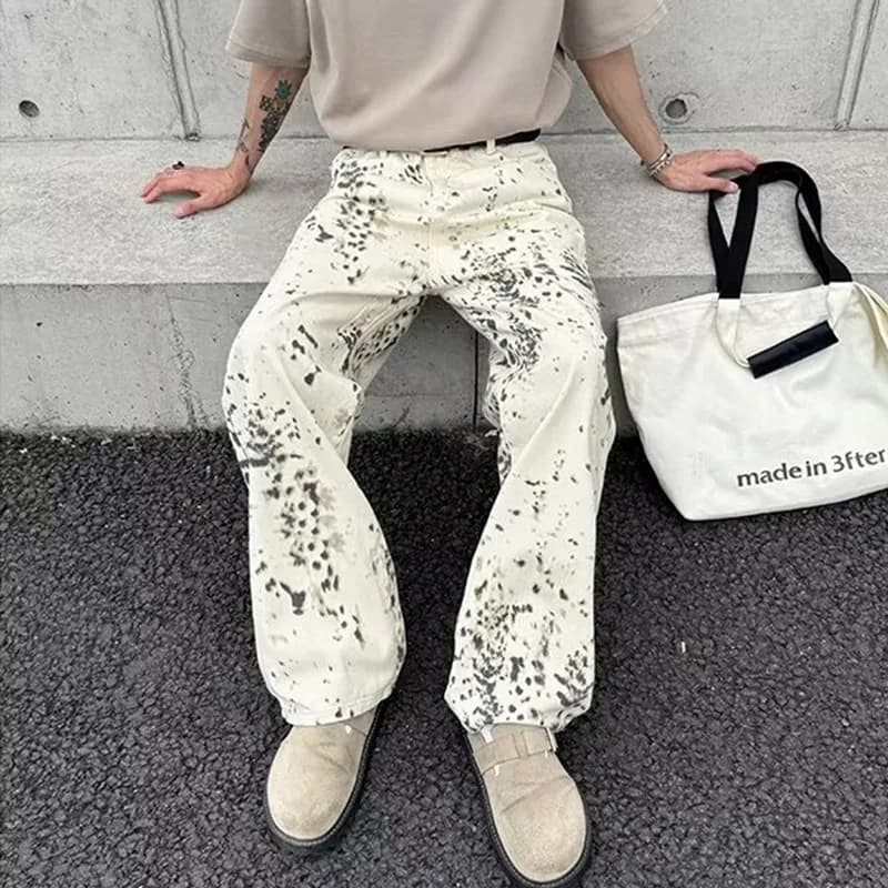 2000S vestiti Y2K moda leopardo bianco Baggy nuovi pantaloni Jeans per uomo Designer di lusso Casual pantaloni lunghi Ropa De Hombre 2024