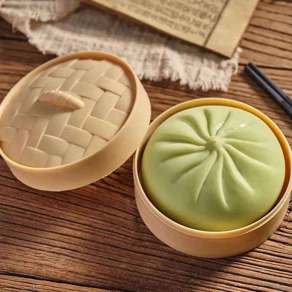 Giocattolo Sensoriale Antistress a Forma di Raviolo con Cestino Vaporiera da 6 cm, Palla Morbida Elastica Facile da Spremere per Alleviare lo Stress Quotidiano