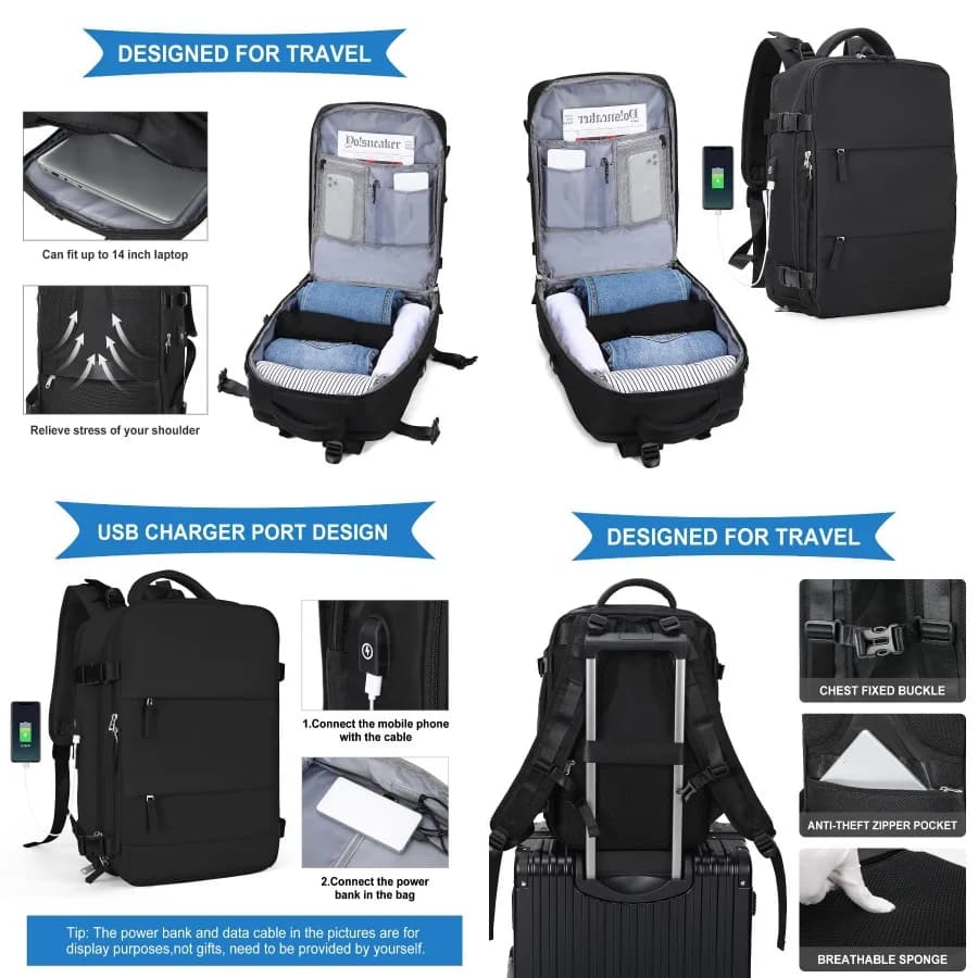 ilNew Style il Travel backpacks for men and women, approved by airlines, waterproof travel backpacks for air transport