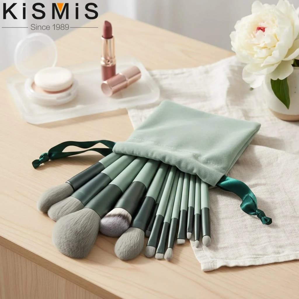 Professional Makeup Brush Set 13 Pieces Dust Kit, Eyebrow, Umbrella, Blush with Velvet Bag, Beauty Tools