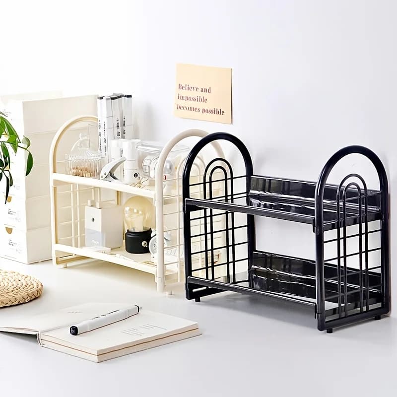 1 double layer multifunctional plastic desk holder, for cosmetics, bedroom accessories and dormitory