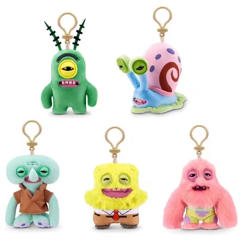 2026 Original Fuggler Spongebob and Patrick Keychain Plush Toys Funny Ugly Teeth Monsters Stuffed Animal Doll Collectible Kids