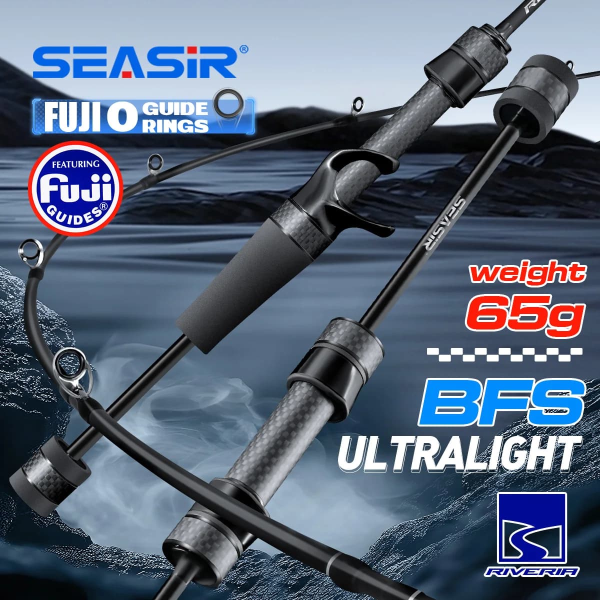 Canna da pesca Baitcasting ultraleggera Seasir Riveria BFS, anelli guida in ceramica FuJI O, tessuto in carbonio 30T + 40T, 1,5 M-1,98 M UL