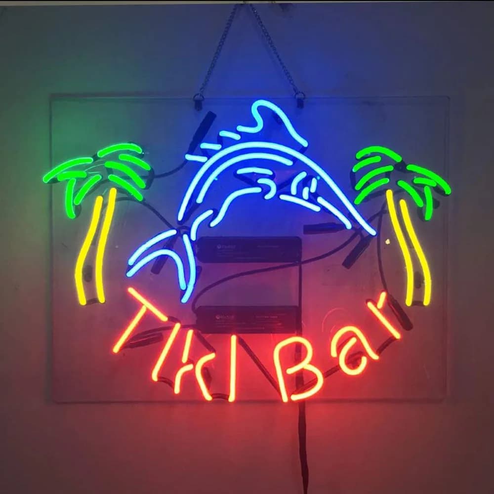 Tiki Bar Swordfish Palm Neon Light Sign Tubi di vetro reali fatti a mano personalizzati Birra Sea Food Pubblicità Decorazione della stanza Lampada da esposizione