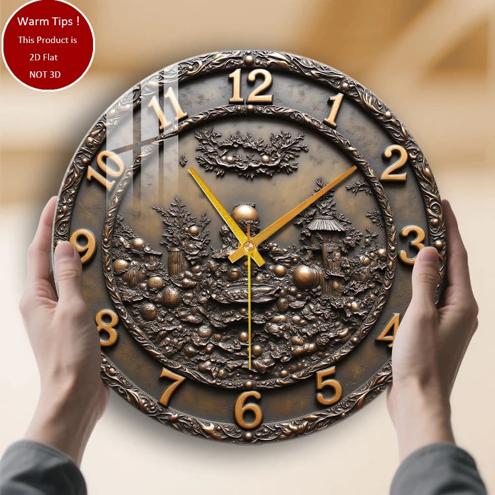 Tempered Glass Wall Clock Oriental Garden Embossed Watch Suitable for Wall Decorations or Table Display everywhere