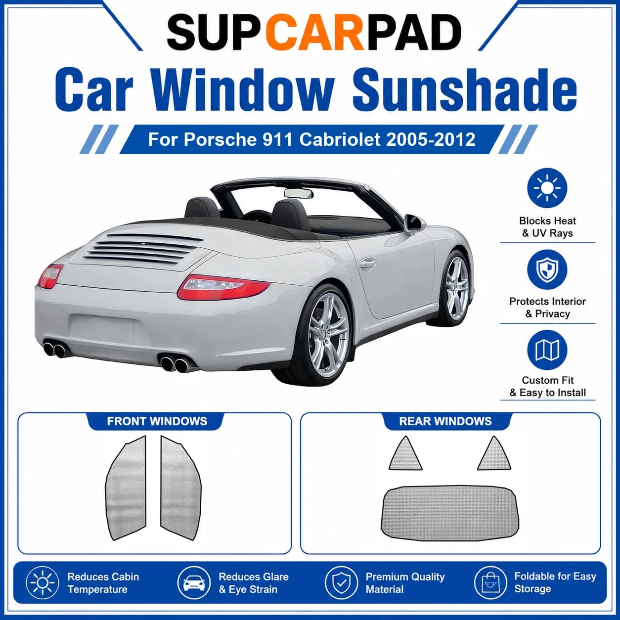 For Porsche - Porsche 911 Cabriolet 2005-2012 Full Set Car Window Sunshades UV Block Privacy Heat Insulated Foldable Car Curtain