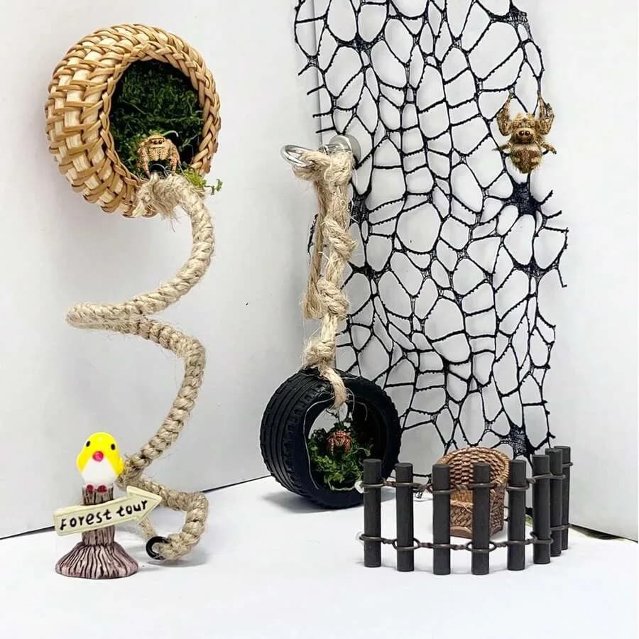 【Nuovo stile】Accessori e decorazioni per il recinto degli ragni saltatori - Ponte in corda per ragni saltatori, altalene, posti di riposo e decorazioni per il recinto.