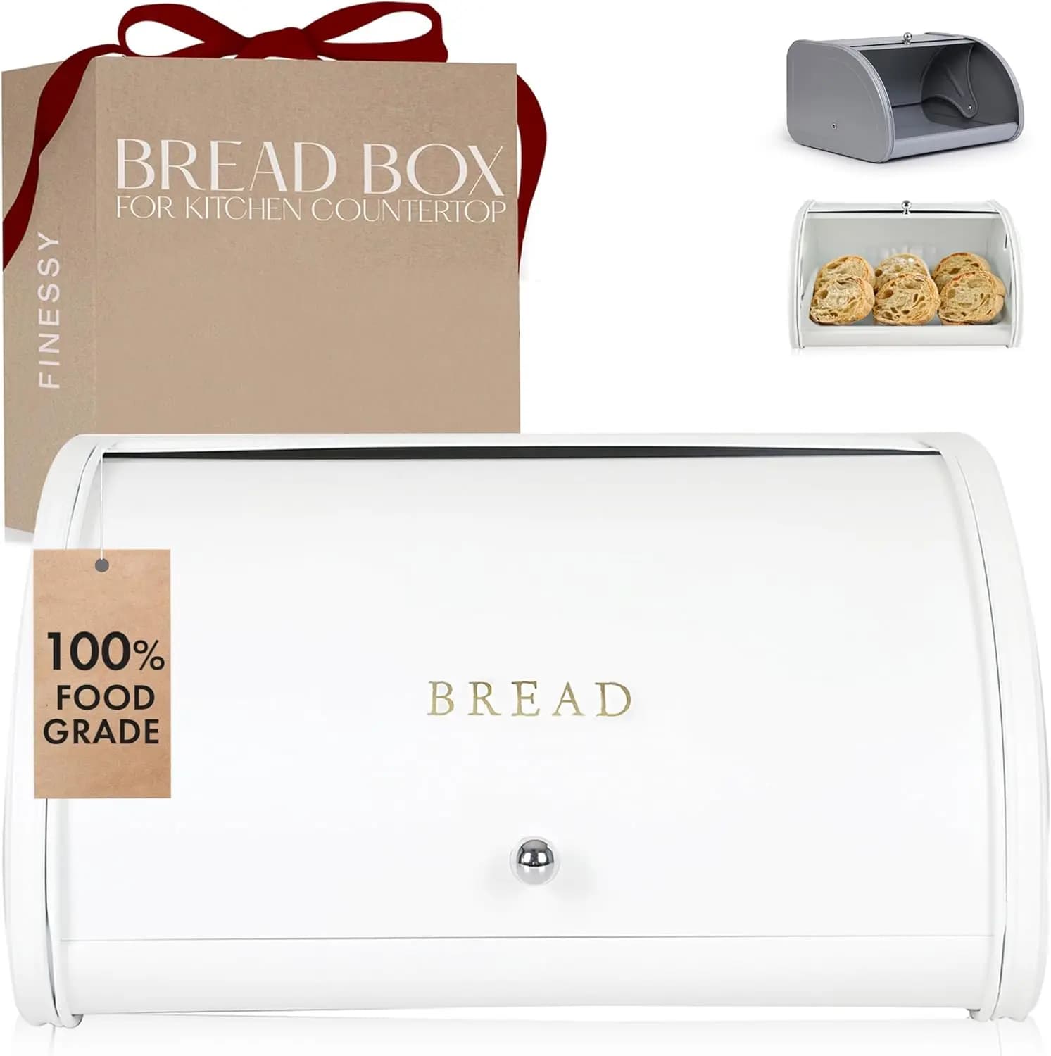 Moderna scatola per il pane in metallo bianco per riporre il ripiano della cucina, portapane in acciaio inossidabile per fattoria