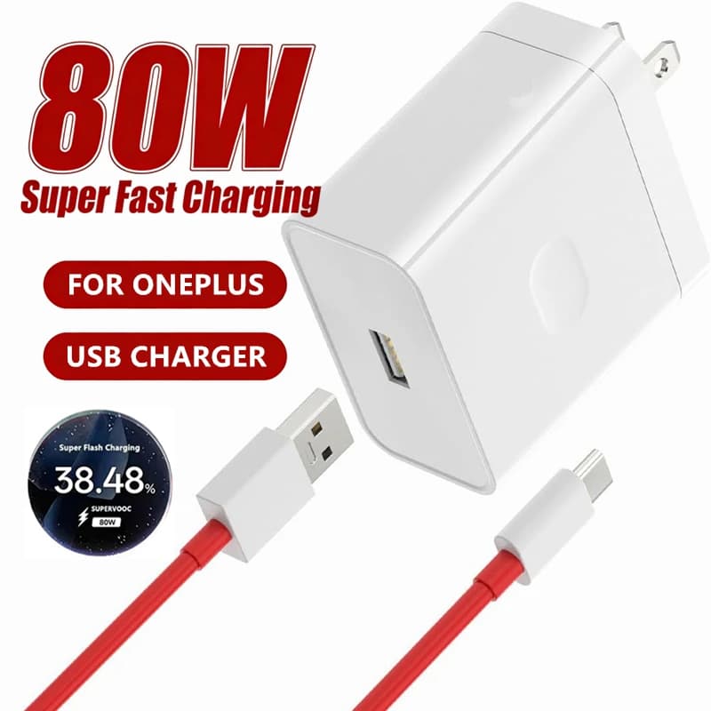 Caricabatterie Ultra Rapido US 80W SuperVooc per OnePlus 8T 9 10 11 12 Pro 13 Nord 2 2T 3 4 5 CE 3 N200 N300 5G con Cavo di Ricarica USB Tipo C