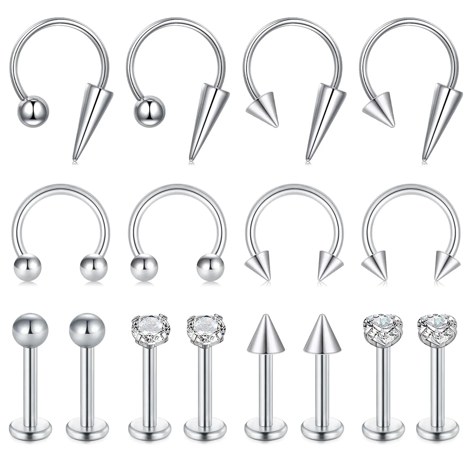 16 pz 16G Anelli Per Labbro Naso A Ferro di Cavallo Labret Gioielli Labbro Bilanciere Anello Spike Serpente Morso Penetranti Gioielli Trago Helix Orecchini Borchie