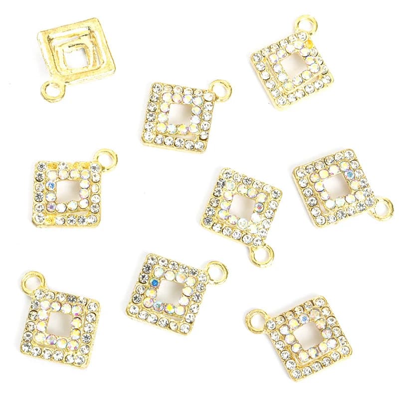 9/10PiecesDIYJewelry accessories: alloy inlaid with sparkling diamonds, hollow square earrings, necklaces, bracelets, pendants,