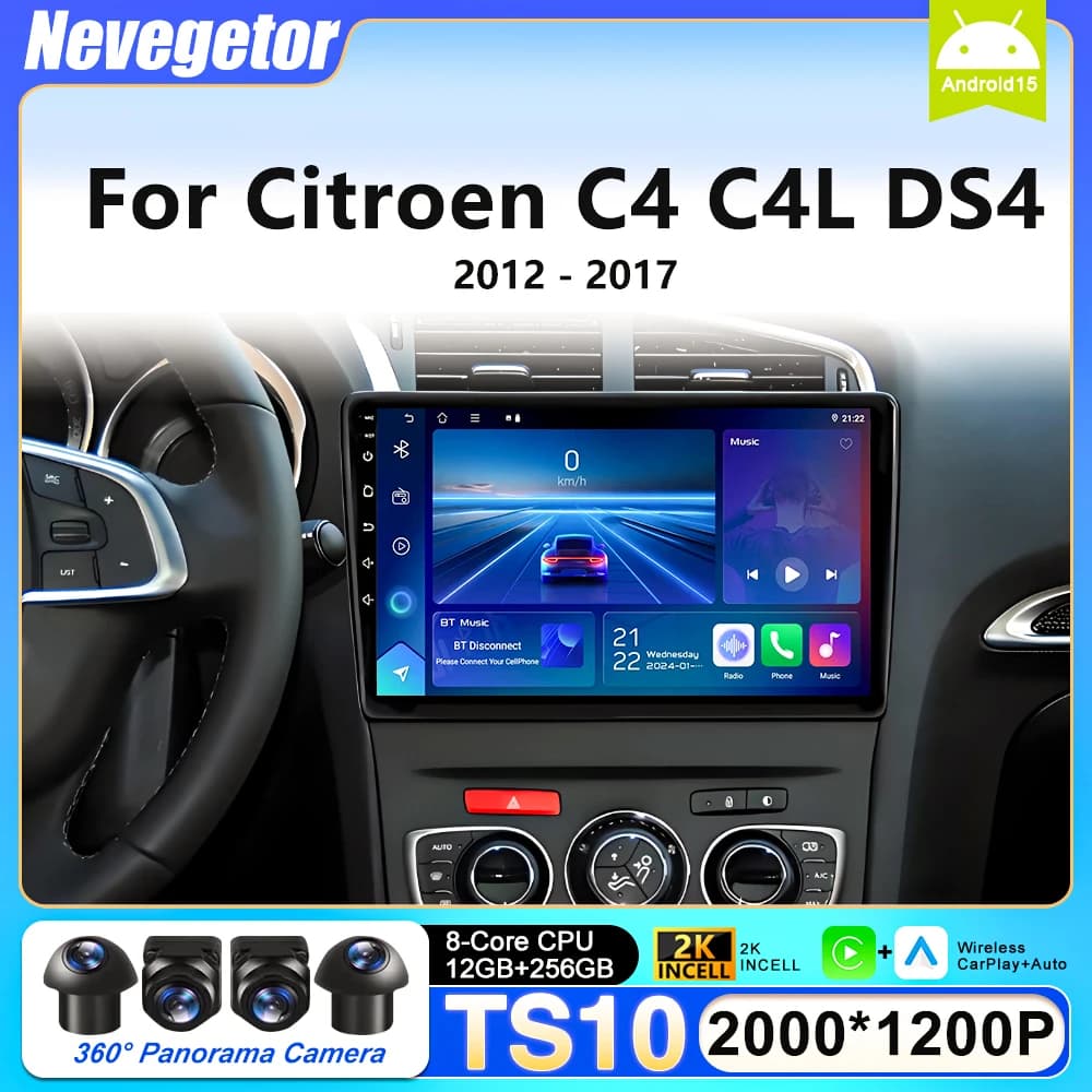 Autoradio Android 16 con Carplay per Citroen C4 C4L DS4 2012-2017, Ricevitore Multimediale Auto Wireless con CPU HDR e Wifi