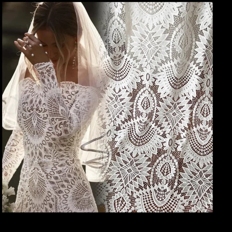 Tessuto di pizzo morbido e spesso per abito da sposa, strisce di ciglia, abito da sposa a fiori, RS4052, nuovo stile