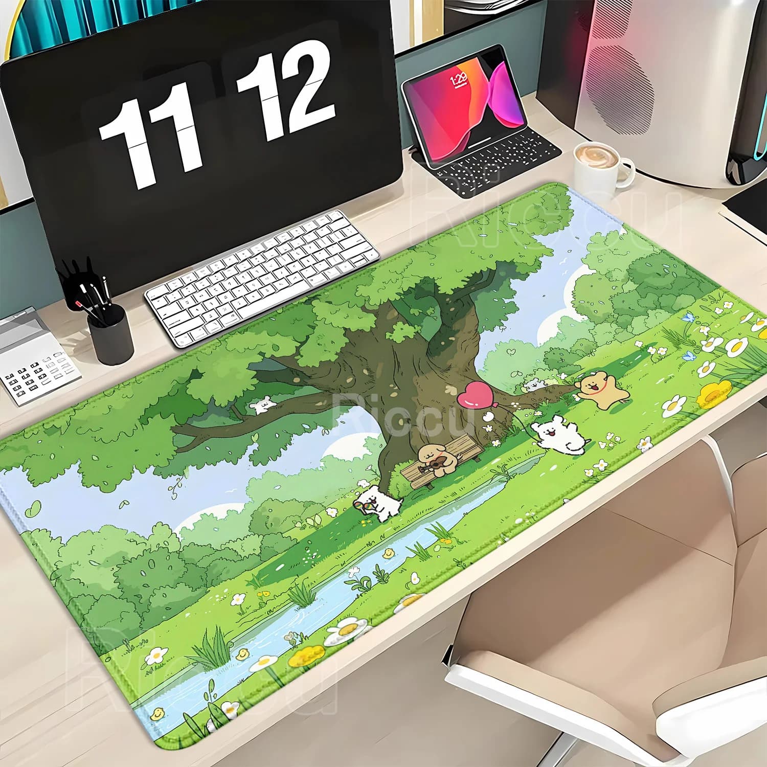 Large Anime Line Puppy Maltese Kawaii Dog Mousepad Antislip Office Rubber Stitch Edge Computer Gamer Keyboard overlock Desk Mat