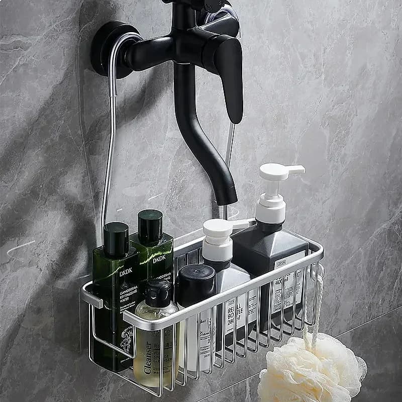 Aluminum Bathroom Shelf No Drilling Shower Caddy Shampoo Holder Basket Storage Organizer Wall Mounted Accessories