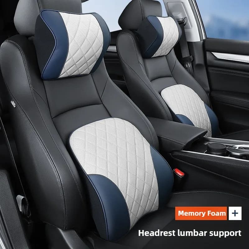 Comfort Cuscino poggiatesta per auto in pelle nappa Set di supporto lombare Morbido memory foam Cuscino per il collo dell'auto Cuscino per la vita dell'auto Accessori per sedili