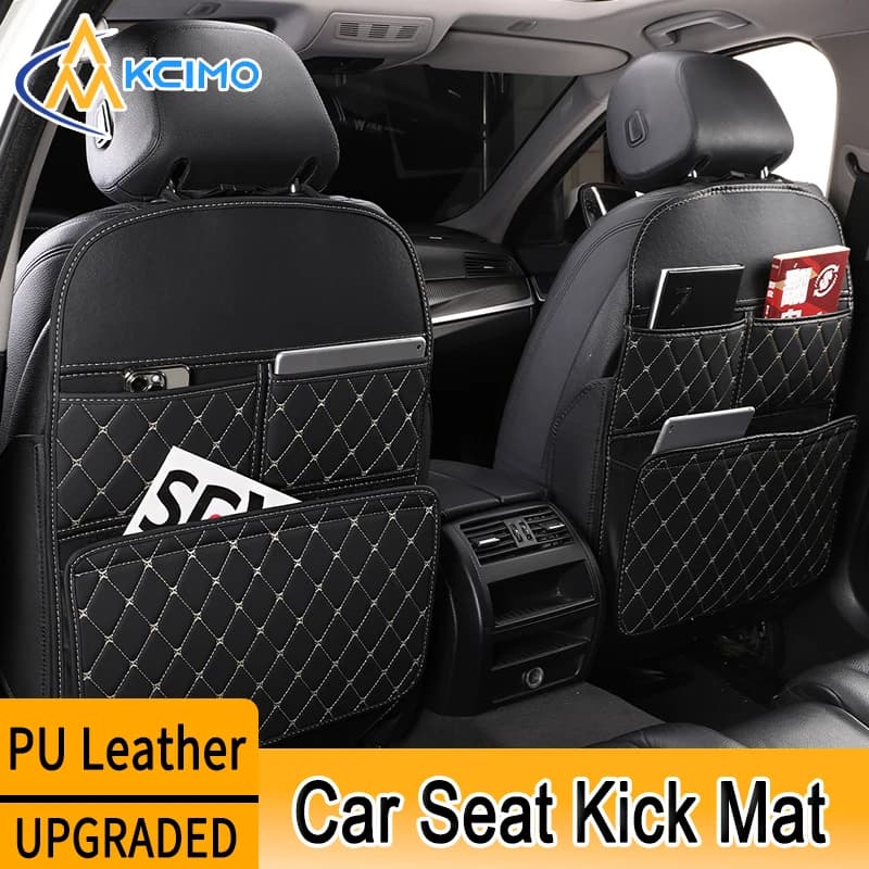Kcimo Tappetini anti-calcio per auto in pelle PU Borsa portaoggetti per organizer per sedile posteriore per auto per bambini Accessori per auto anti-calcio per bambini