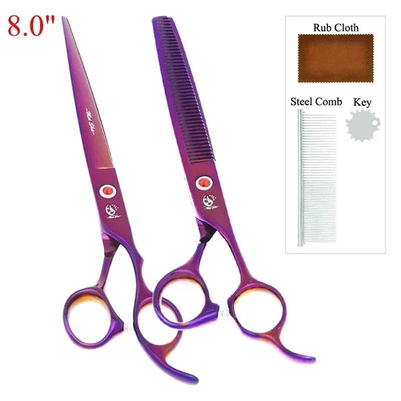 Kit Professionale di Forbici per Toelettatura Animali 8.0" 2 Pezzi, Forbici per Cani in Acciaio Inossidabile, Pettine per Taglio Animali, Tosatrice per Cuccioli B0045A