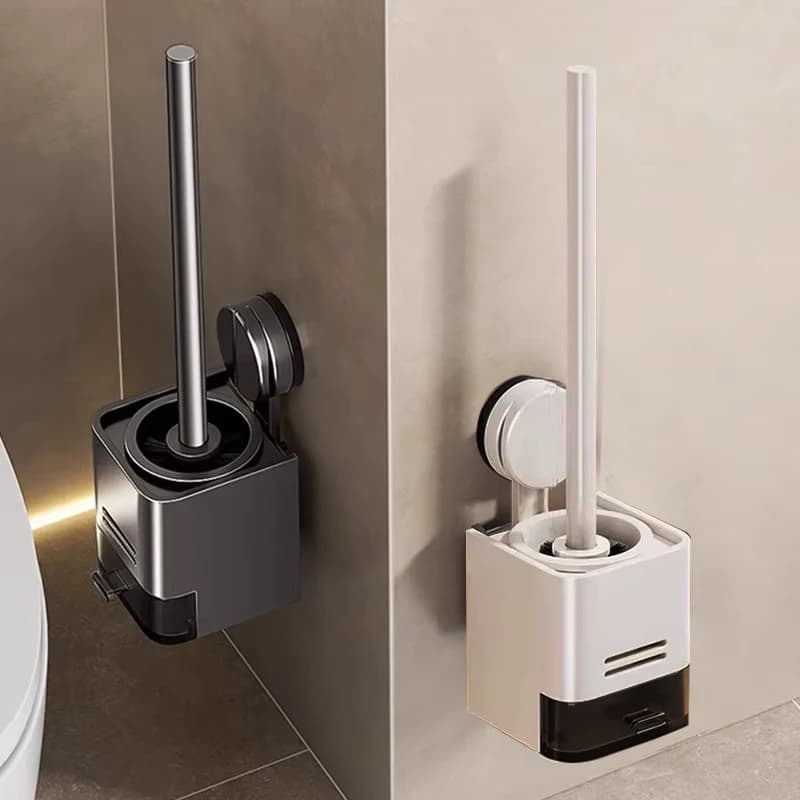 Set di spazzole per WC a ventosa, speciale, montato a parete, senza angolo morto, portaoggetti per WC, strumento per la pulizia della toilette