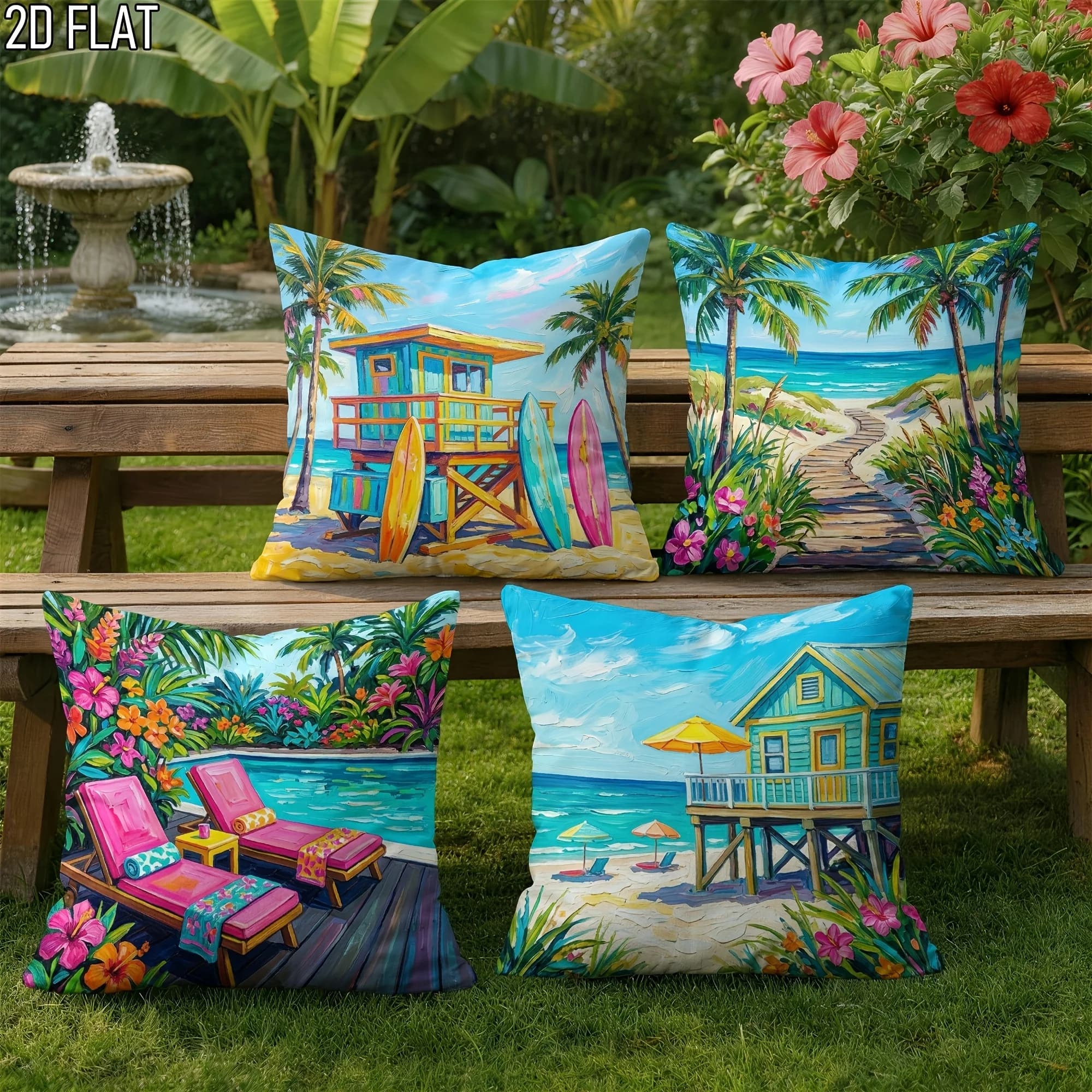 4 PC Tropical Beach Outdoor Pillows Cushion Cover Set Summer Coastal Nautical Patio Throw Pillow Decor Accent