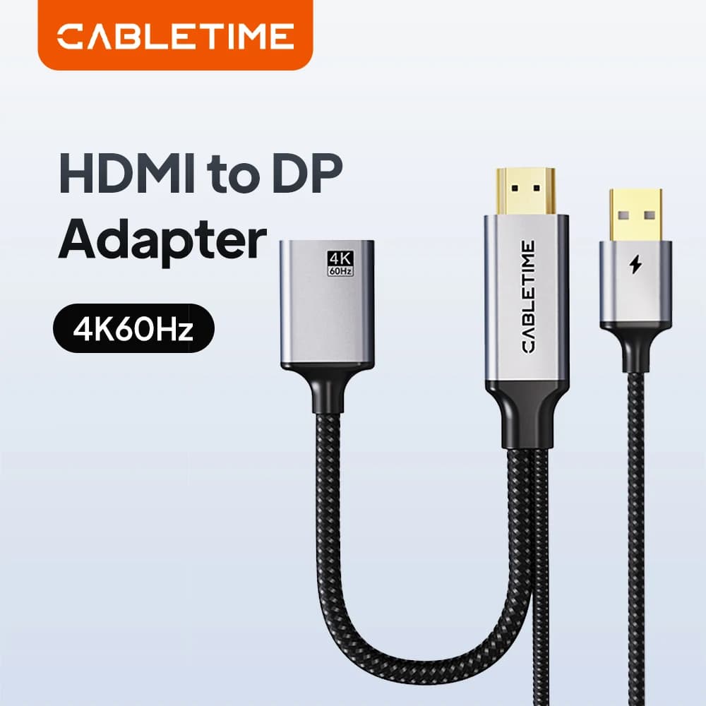 CABLETIME Adapter Cable from HDMI to DP 4K 60Hz DisplayPort Audio Video Converter for XBox TV Monitor Projector Laptop Switch PS4/5