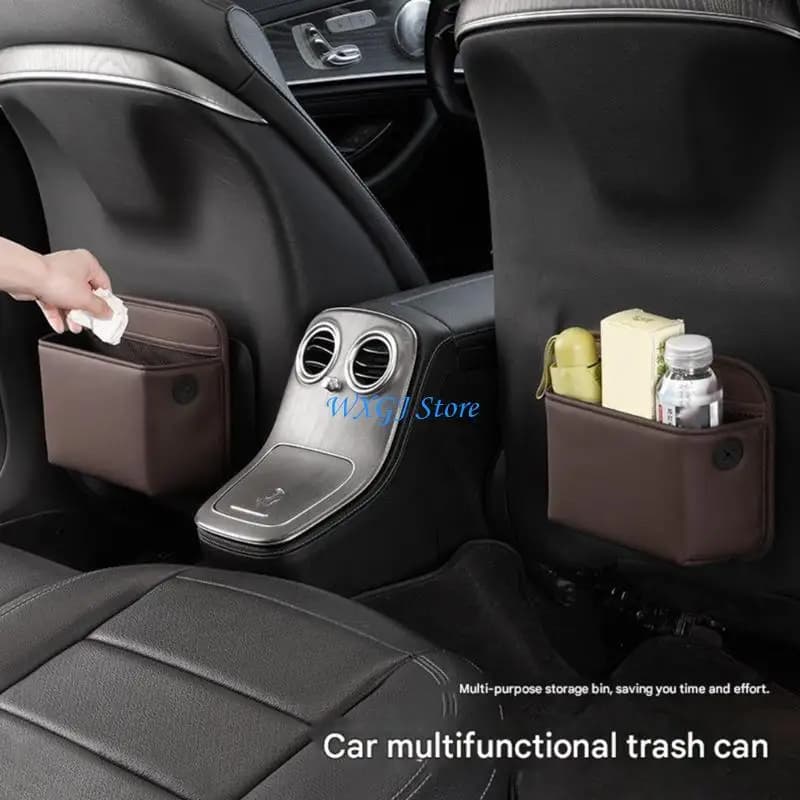 37JE Easy Clean Leather Trash Can Dust Bin For Car Cabin Organization Quick Install
