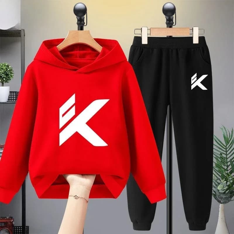 New Autumn/Winter Casual Sports Set for Kids: Hoodie + Pants (featuring custom "K" letter print) –A Christmas gift for children.