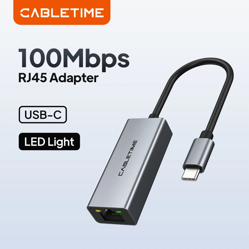 Adattatore Ethernet USB C CABLETIME, Scheda di Rete, Cavo LAN 100Mbps, Adattatore RJ45 per Laptop, PC, Xiaomi Mi Box, Hub USB C