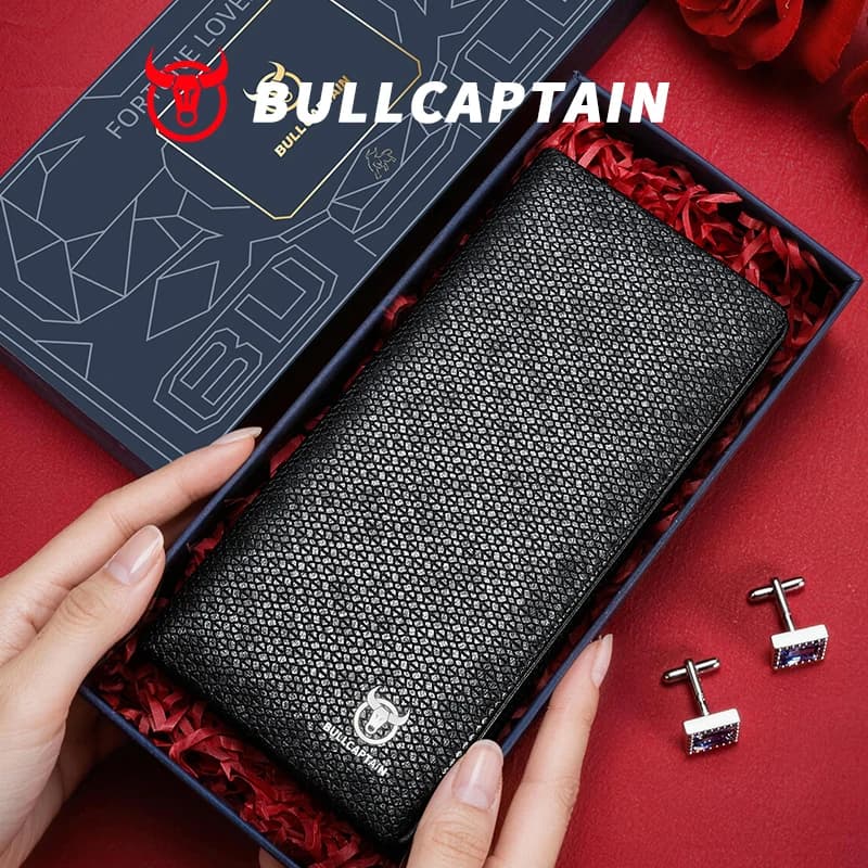 Portafoglio Lungo da Uomo BULLCAPTAIN in Vera Pelle con Blocco RFID, Porta Carte di Credito di Lusso per Affari e Casual