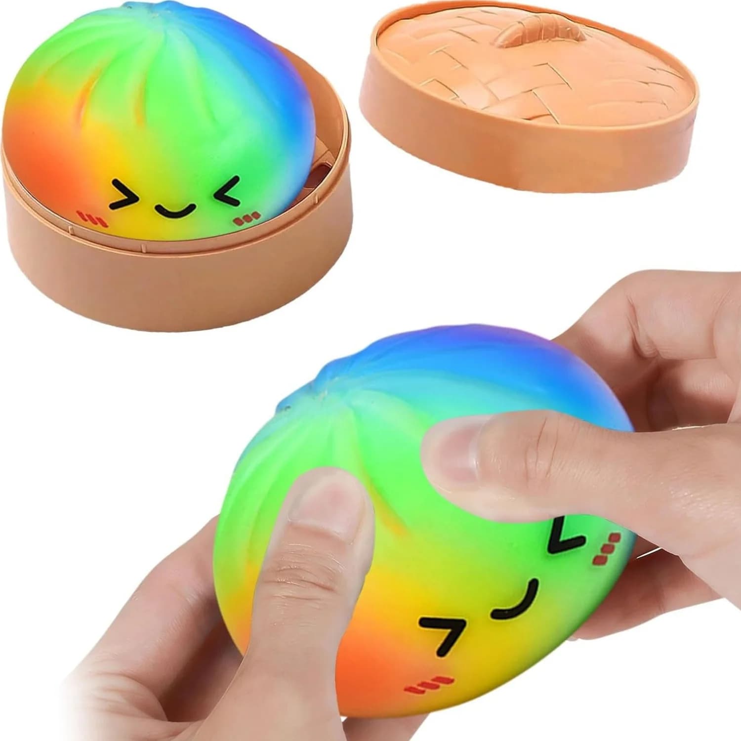 Squishy Dumpling Sensory Toy Rainbow Dough Ball Fidget Gift Stress Relief Squeeze Toy for for Kids Adults Easter Basket Stuffers