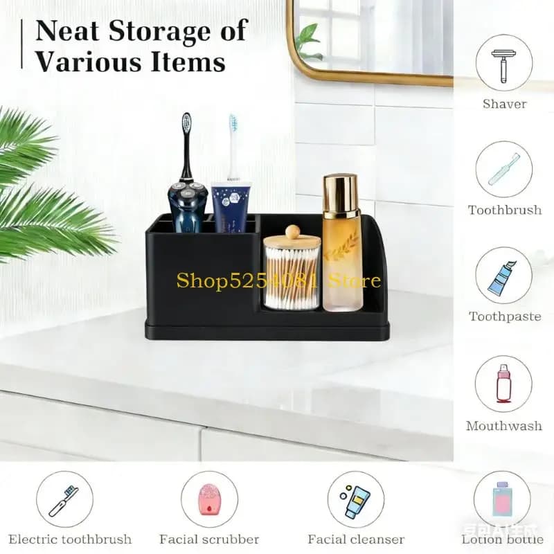 AXYC Bathroom Countertop planner With Multiple Sections For Toothbrush Holder And Items 8.13 X 3.8 Inches