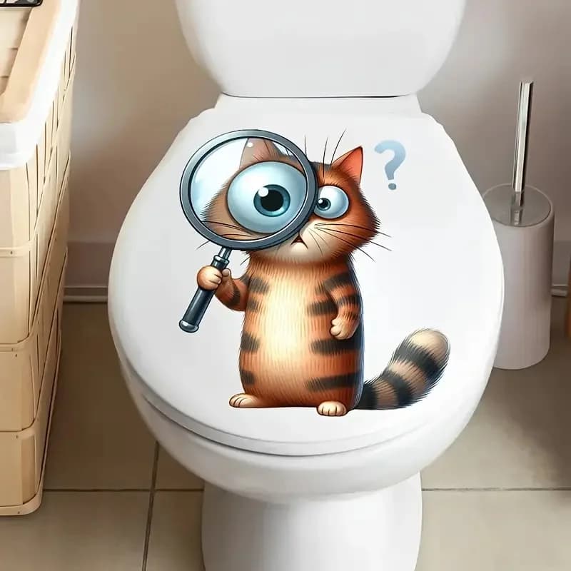 Adesivi per toilette con gatti dei cartoni animati, bagno luminoso per la decorazione domestica, decalcomanie per auto in vinile, carta da parati artistica, poster