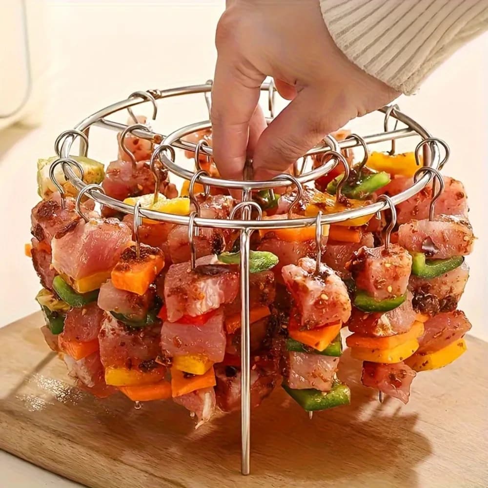 24 pcs/set Stainless Steel Spiedini Kabob Rack Cooking Grid Air Frying Set 3.2-5.5Qt Vertical Roast Stand Kitchen Tools